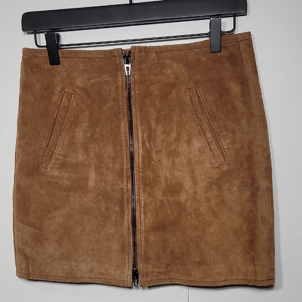 Revolve Blank NYC Tan Brown Suede Leather Mini Skirt